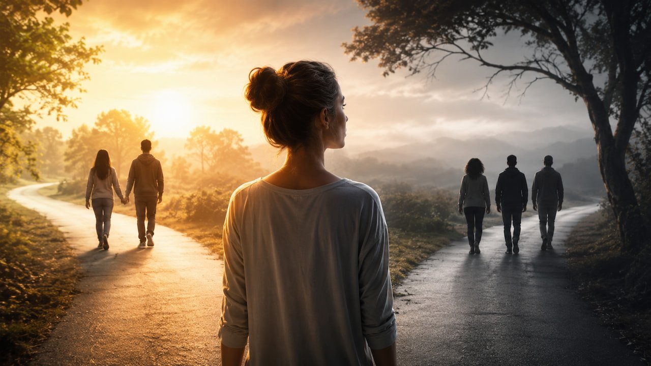 Despertar Espiritual e Relacionamentos: Por Que os Vínculos Mudam 7 Pessoa sozinha em ambiente silencioso refletindo sobre as mudanças nos relacionamentos após um despertar espiritual.