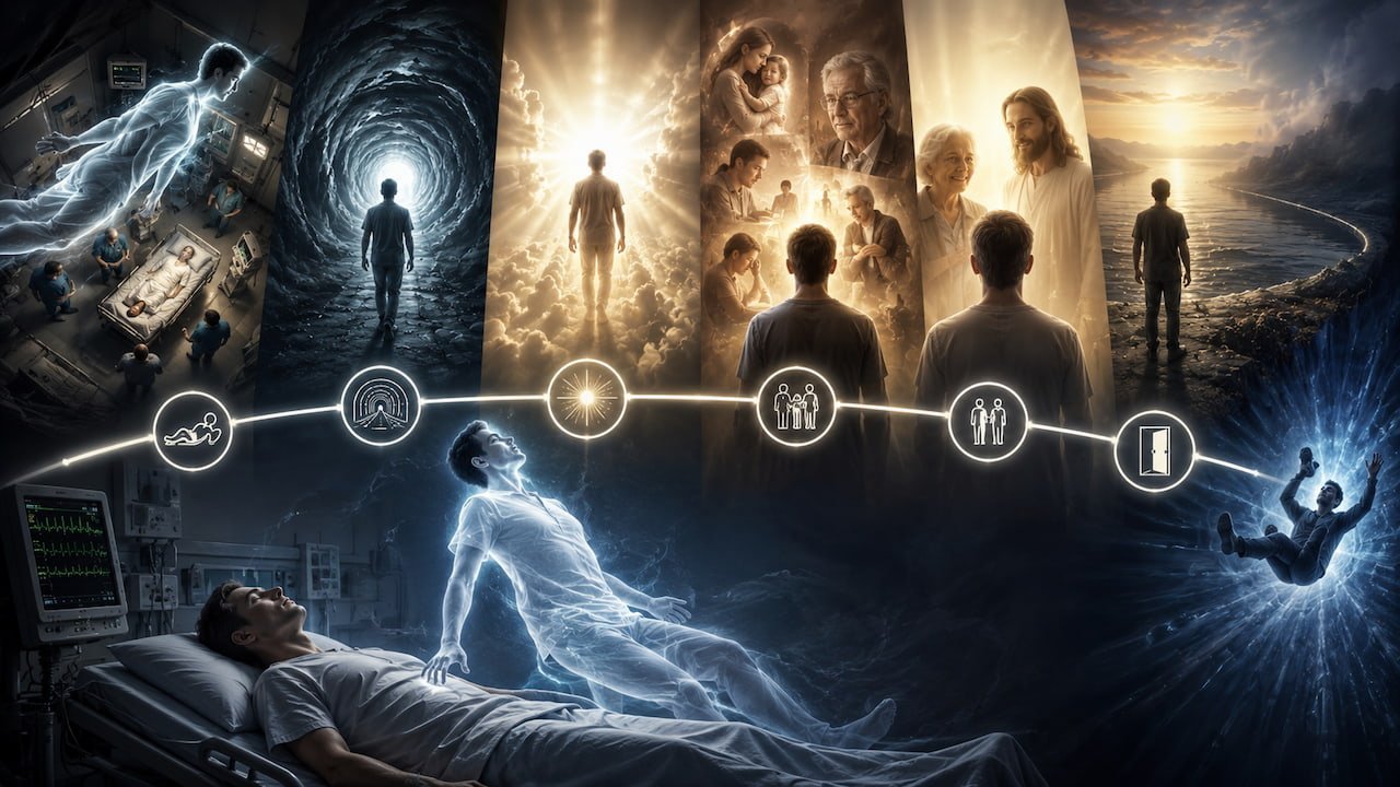 Pesquisadores estudando dados de EEG e monitoramento cerebral relacionados a experiências de quase morte.