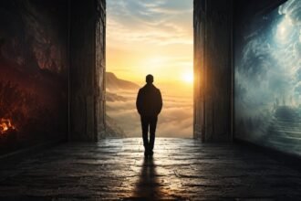 Figura contemplando o horizonte ao entardecer, simbolizando a pergunta sobre o que acontece depois da morte.