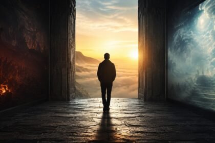 Figura contemplando o horizonte ao entardecer, simbolizando a pergunta sobre o que acontece depois da morte.